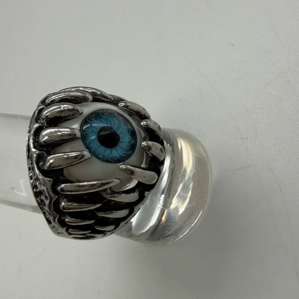 Mens Vintage‎ Y2K Eyeball Ring Blue Evil Eye Gothic Fang Size 11